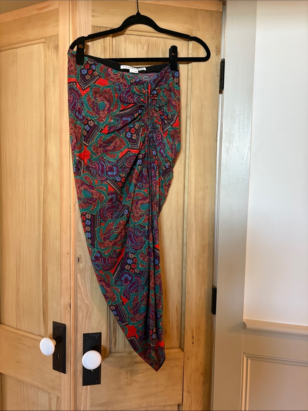 Veronica Beard Red & Green Paisley Asymmetrical Wrap Skirt